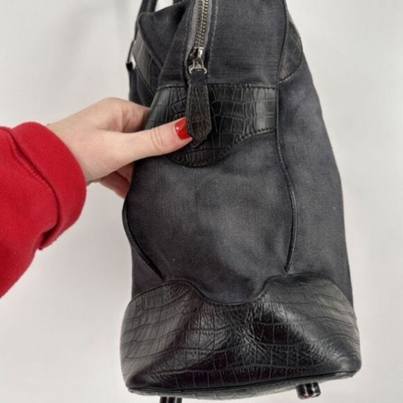 Paul Smith Women's Cotton Leather‎ Trim Double Handle Tote Shoulder Bag Black - Picture 5 of 16